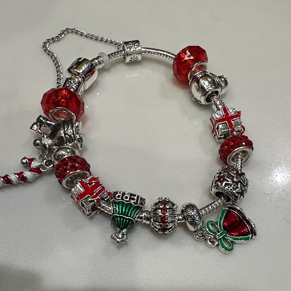 Adidas Silver Bracelet with Red and Green Charms